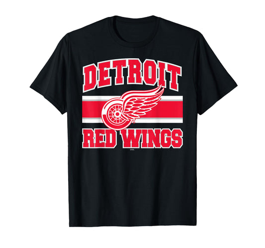 Detroit Red Wings Stripe Black Officially Licensed T-Shirt