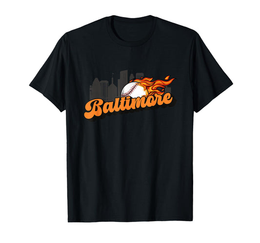 Baltimore Baseball Vintage City Skyline Retro Baseball Lover T-Shirt