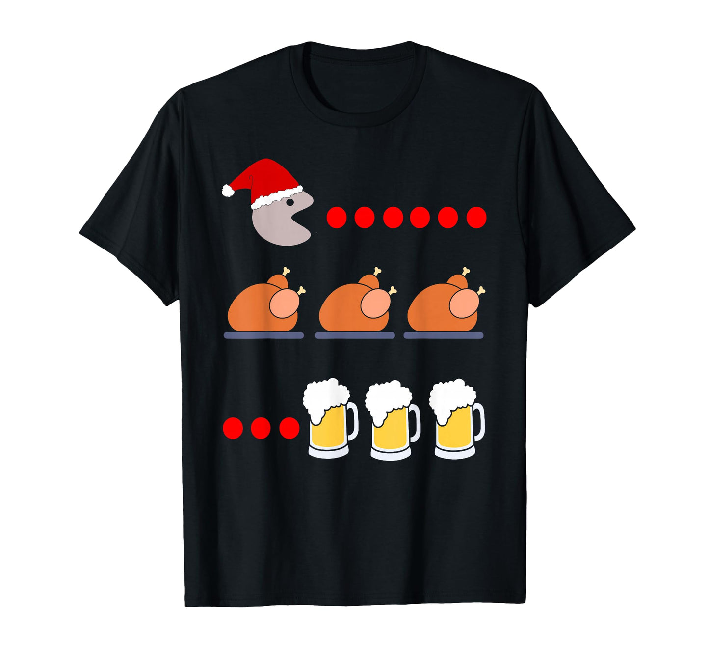 Santa Eats Turkey and Drinks Beer Holiday Gamer Meme T-Shirt