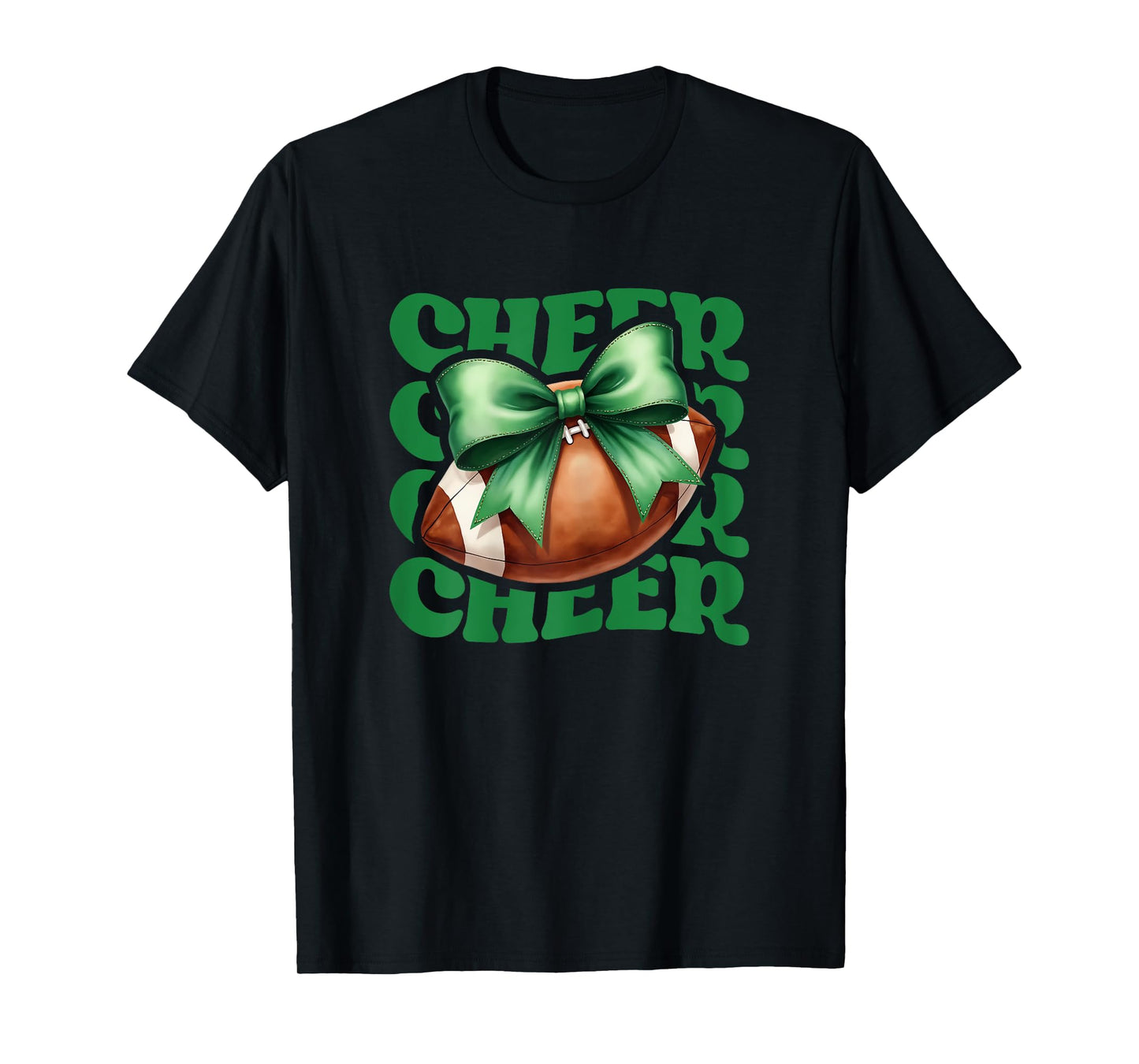 Game Day Green Cheerleader Mom Croquette Bow Football Cheer T-Shirt
