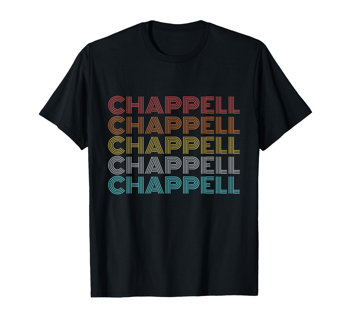 Chappell Retro Vintage Black Crew Neck T-Shirt, Unisex-Adults, Short Sleeve, Small