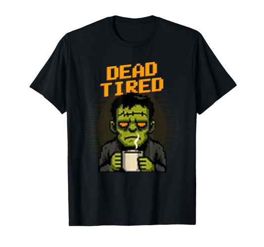 Dead Tired Funny Pixel Art Sleepy Zombie Halloween T-Shirt