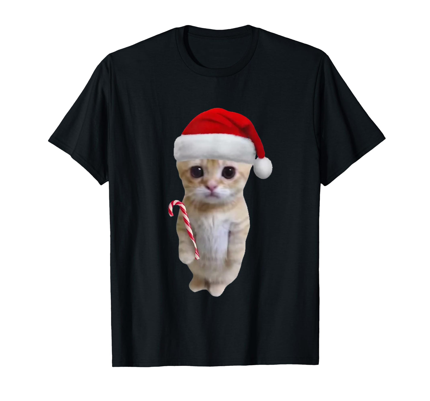 El Gato Meme Cat with Santa Hat and Candy Cane Christmas T-Shirt