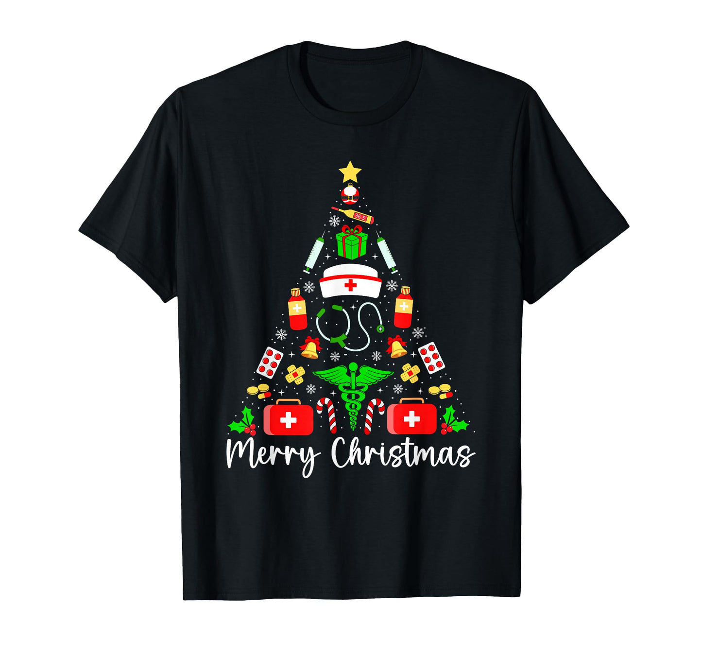 Merry Christmas Nurse Tree Funny Xmas Scrub Nursing Women T-Shirt