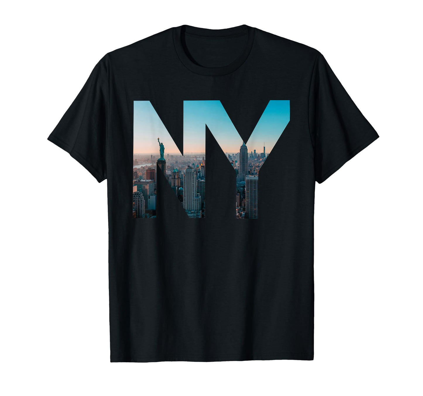 New York City Skyline Bold Letters with Sunset City View T-Shirt