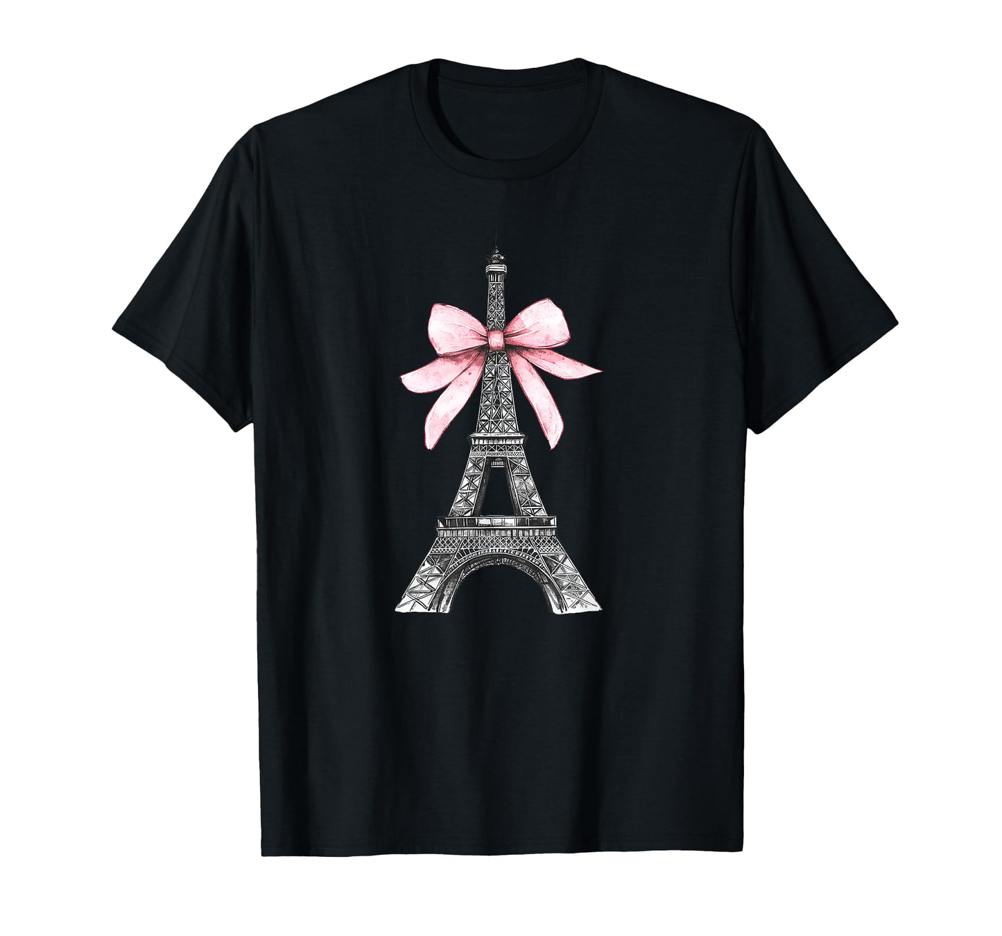 Romantic Paris Eiffel Tower with Pink Bow Vintage Art T-Shirt