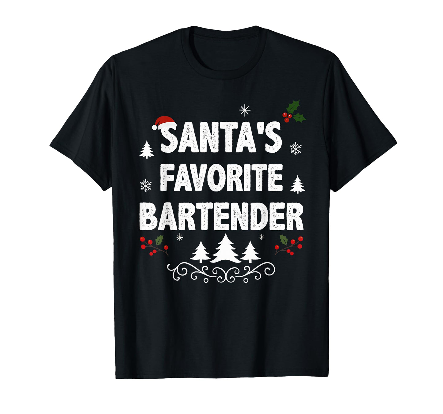 Santa's Favorite Bartender Funny Holiday Christmas Pajamas T-Shirt