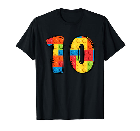 10 Year Old Blocks Building Master Builder 10th Birthday T-Shirt