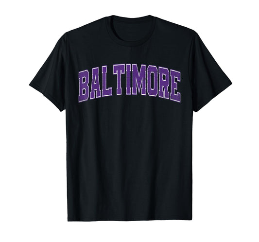 Baltimore MD Vintage Sports Purple Retro Varsity Text T-Shirt