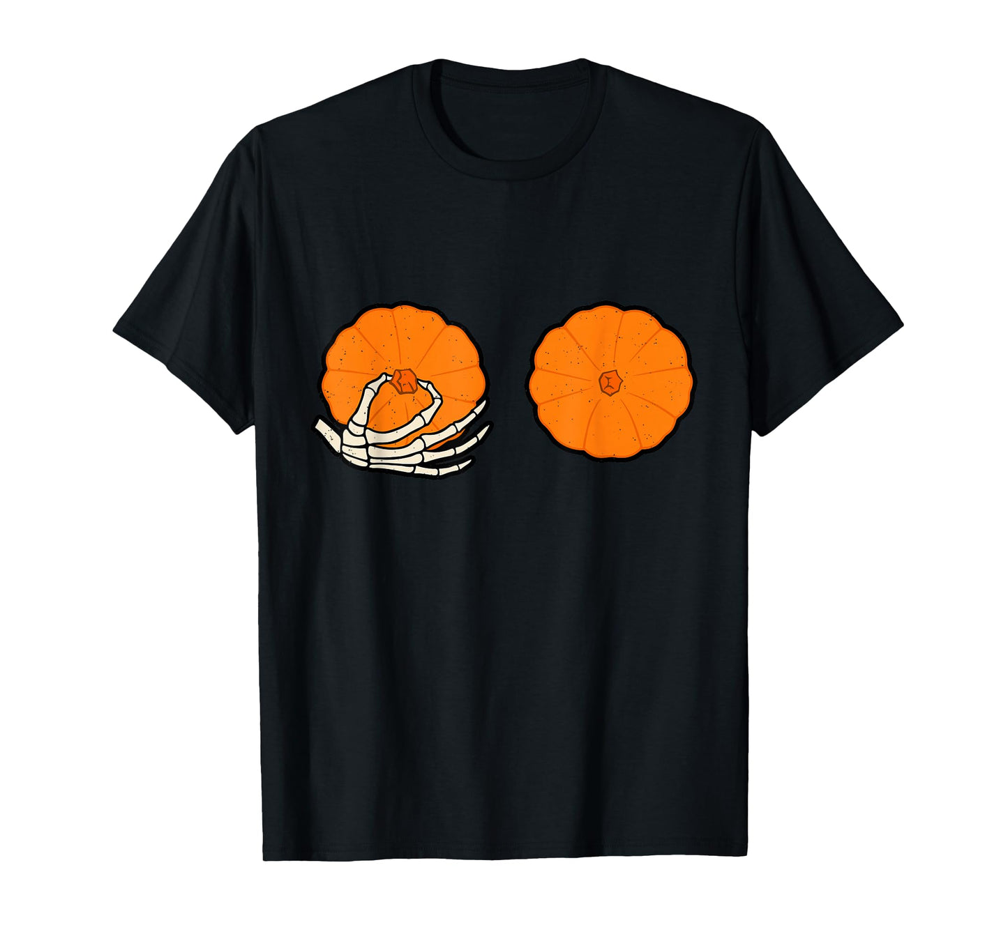 Pumpkin Breast Halloween Funny Skeleton Hand Women T-Shirt