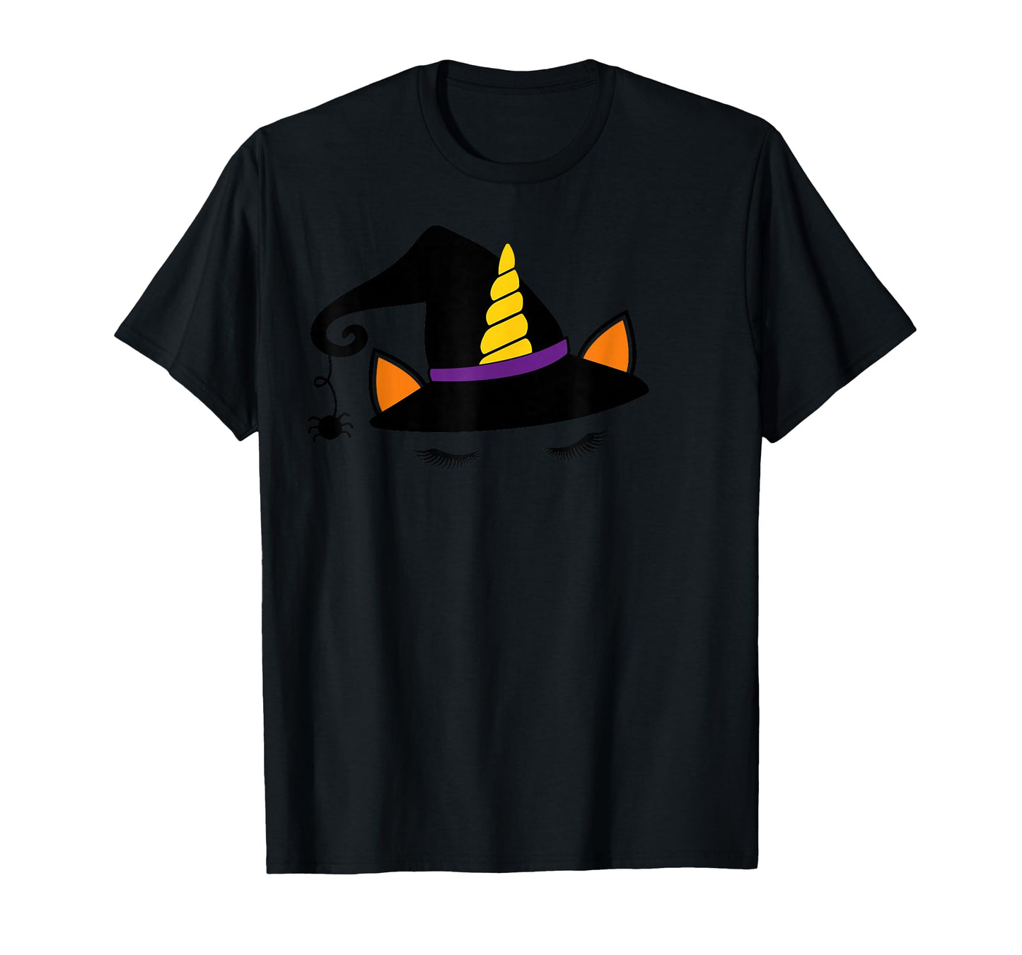 Unicorn Face Eyelashes Witch Hat Spider Halloween Costume T-Shirt