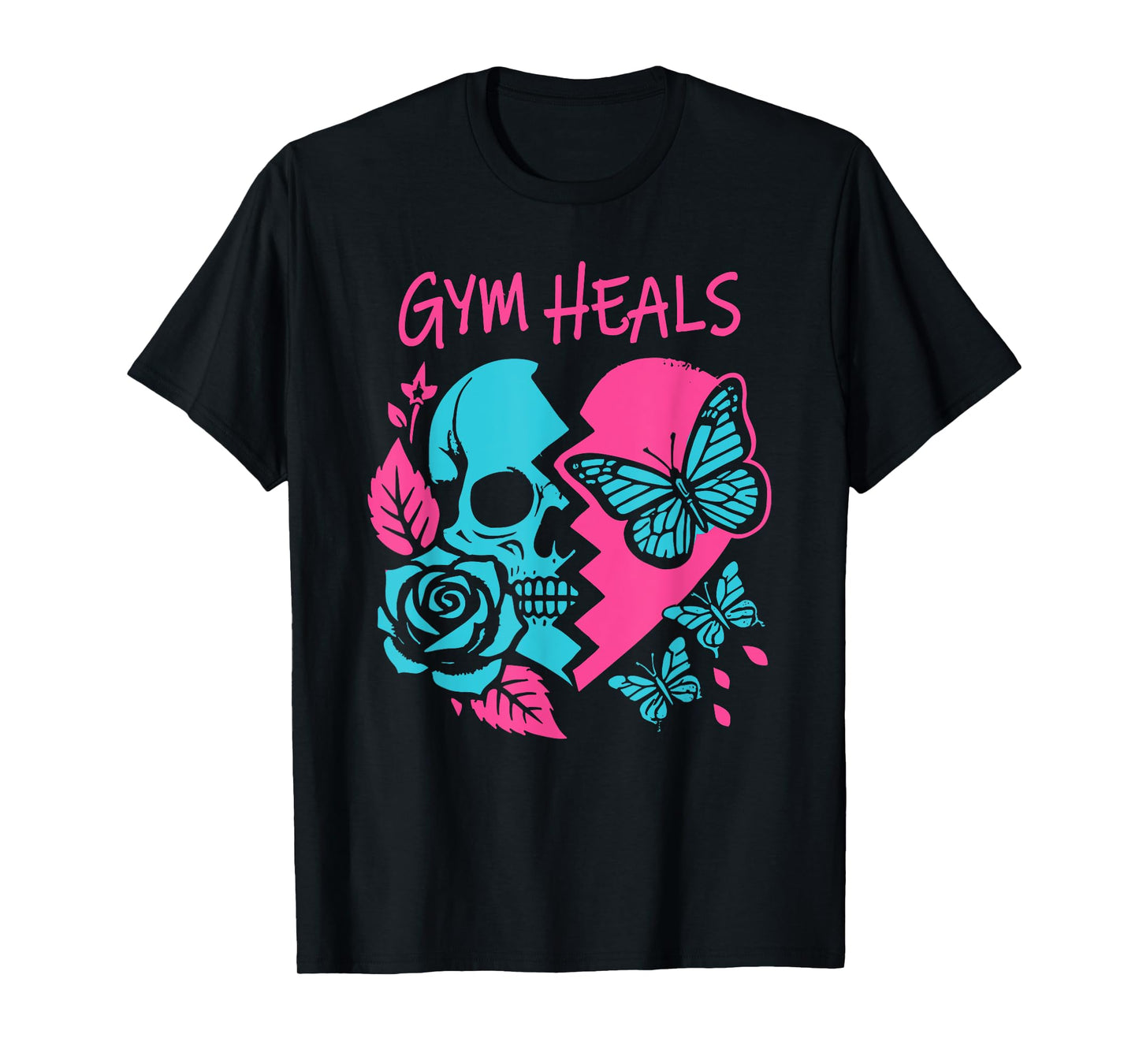 gym heals retro skull broken heart print motivation workout T-Shirt