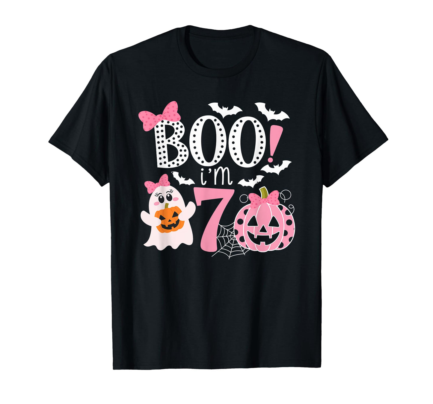Boo I'm Seven Ghost Seventh 7th Birthday Halloween Girls T-Shirt