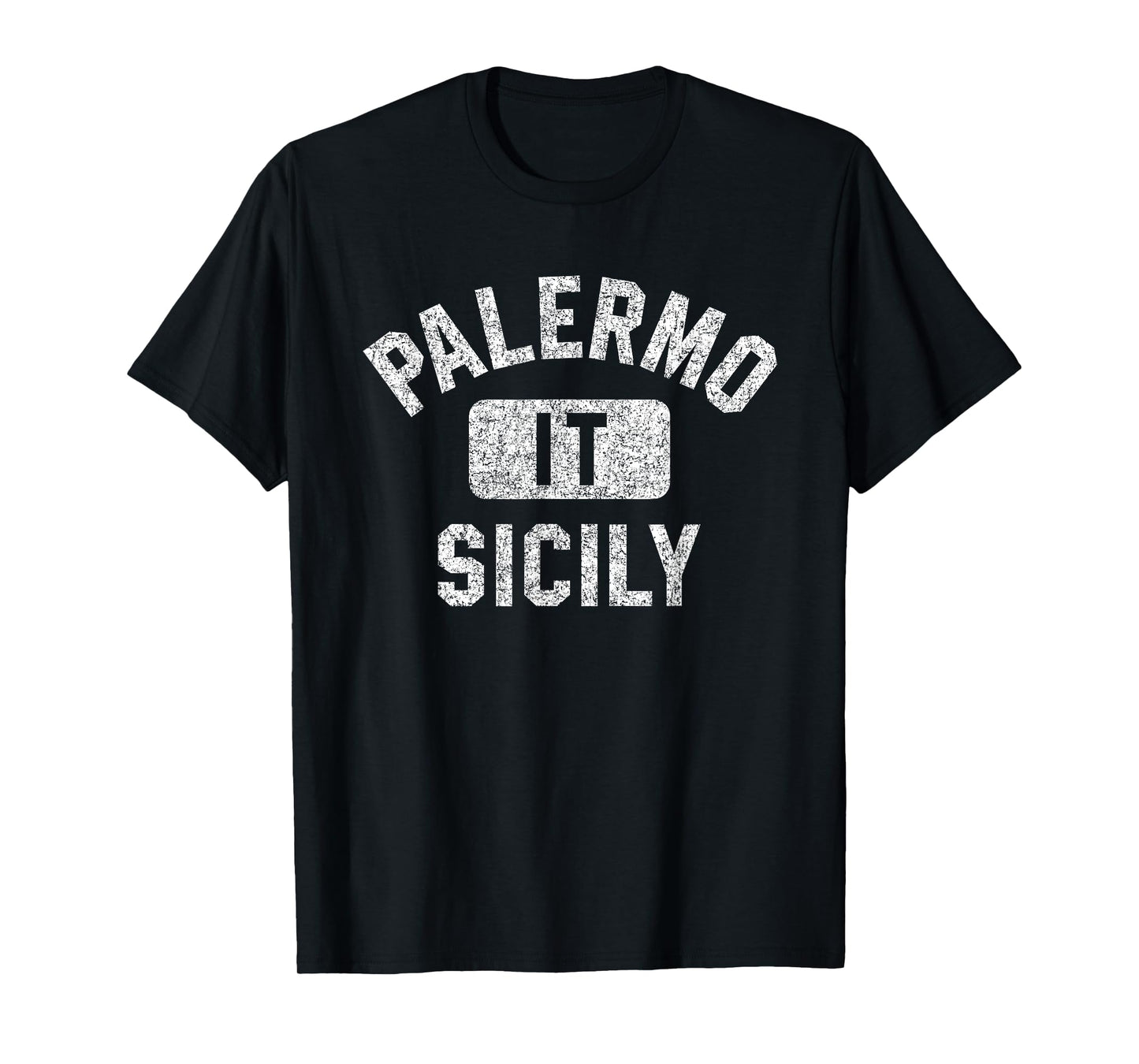 Palermo Sicily Gym Style Distressed White Print T-Shirt