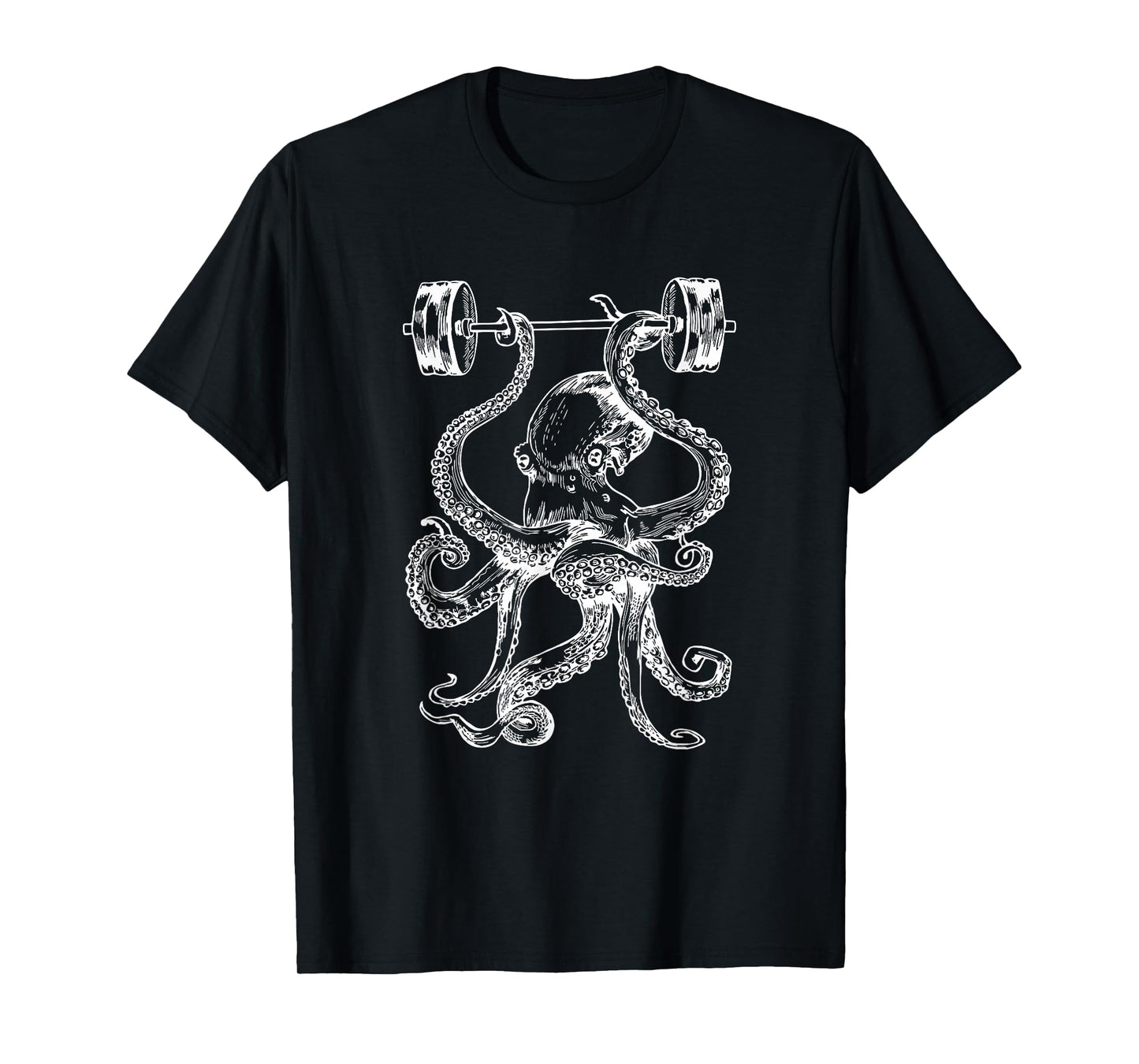 Octopus Weight Lifting Barbells Funny Fitness Gym Workout T-Shirt