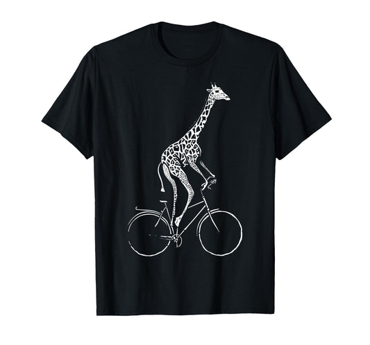 Vintage Giraffe Riding Bicycle Cycling Biking Animal Biker T-Shirt