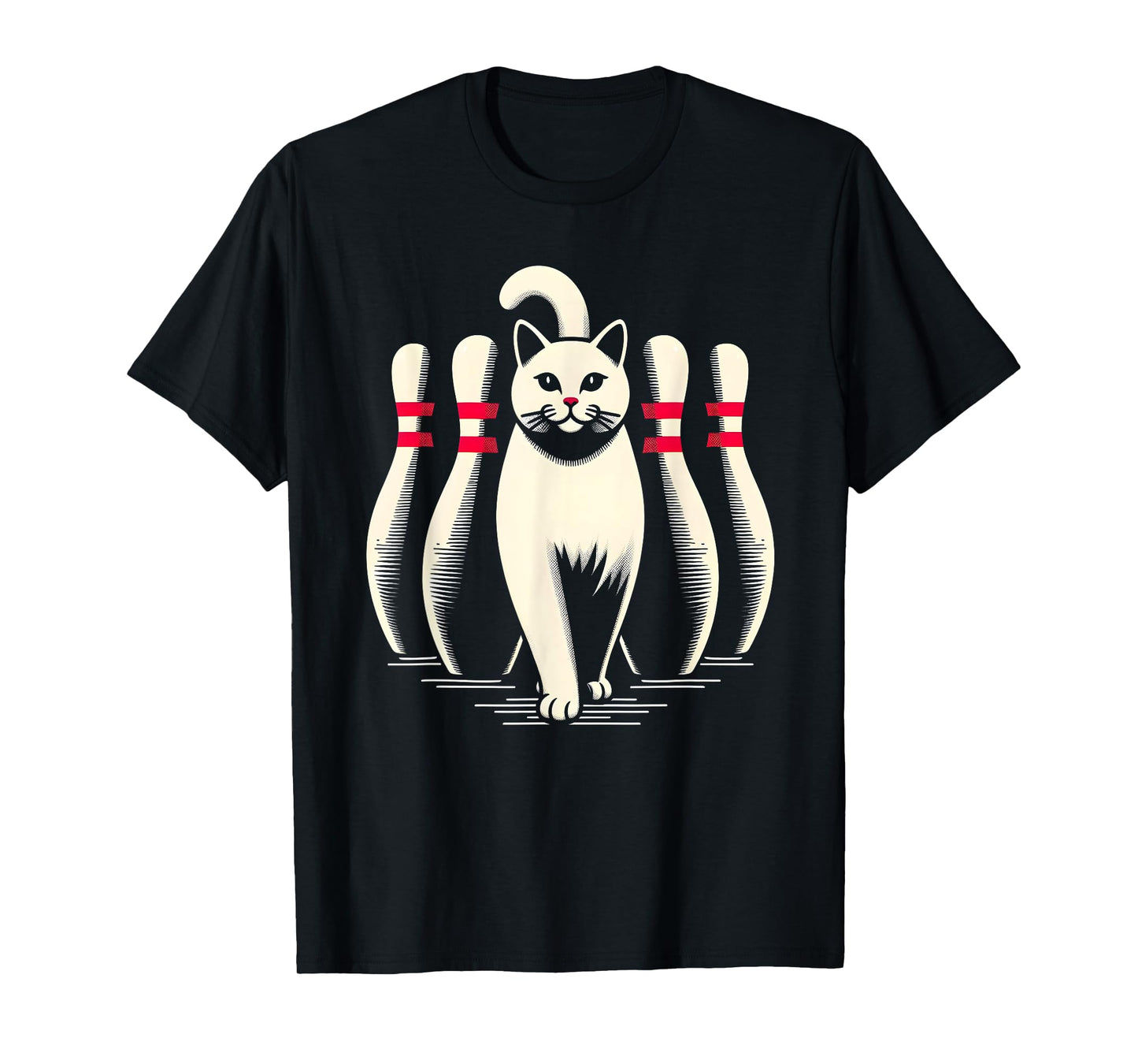 Funny Cat White Playing Bowling Retro Vintage Striking T-Shirt