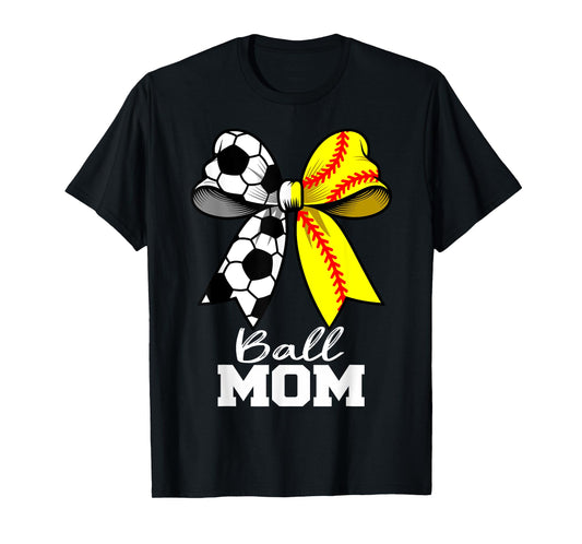 Ball Mom Soccer Softball Mom Coquette Bow Funny Game Day T-Shirt