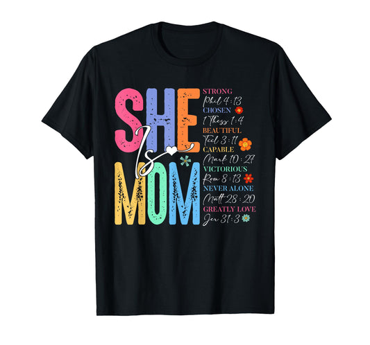 She Is Mom Christian Mother's Day Jesus Mama Religious Women T-Shirt