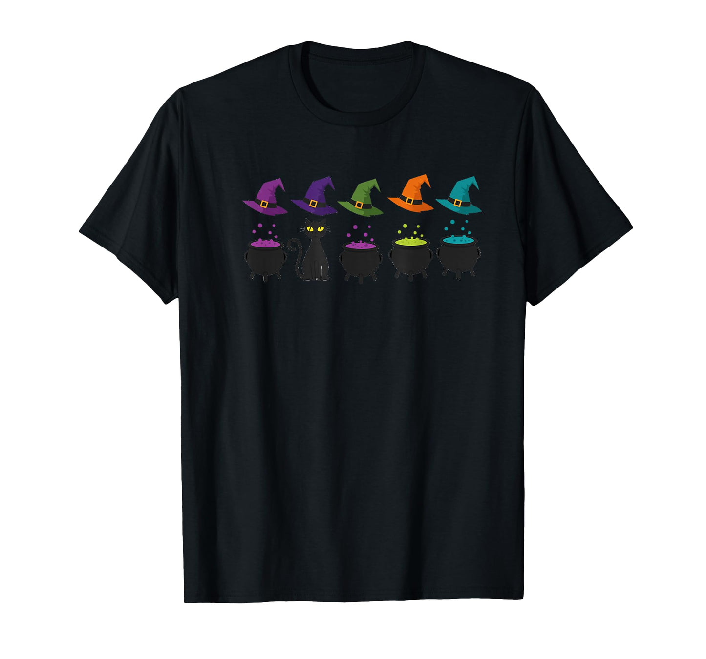 Halloween Cat Witches Hat and Cauldron Spooky Magic Design T-Shirt