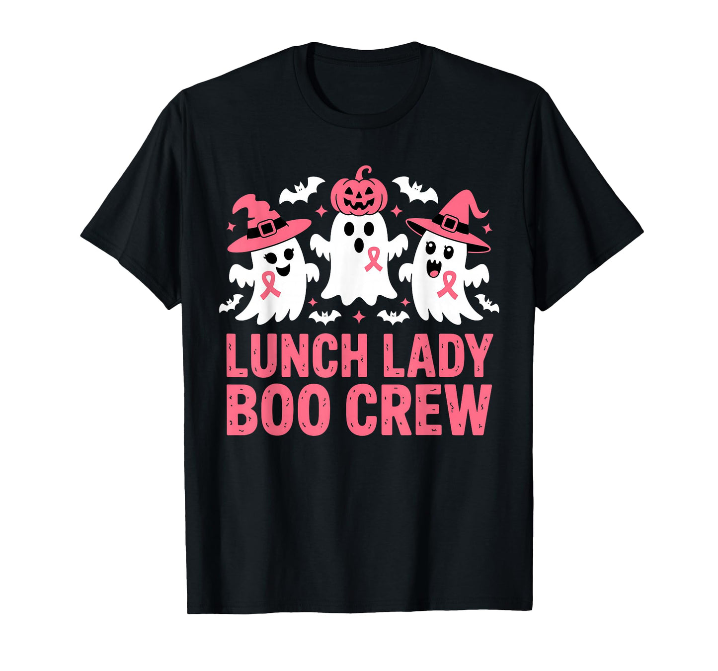 Vintage Lunch Lady Boo Crew Halloween Ghost Pink Ribbon Tees T-Shirt