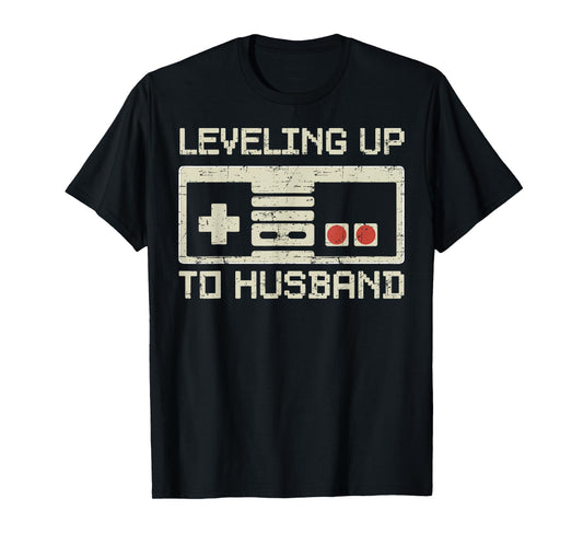 Leveling Up To Husband Gamer Retro Tee Bachelor Party Groom T-Shirt