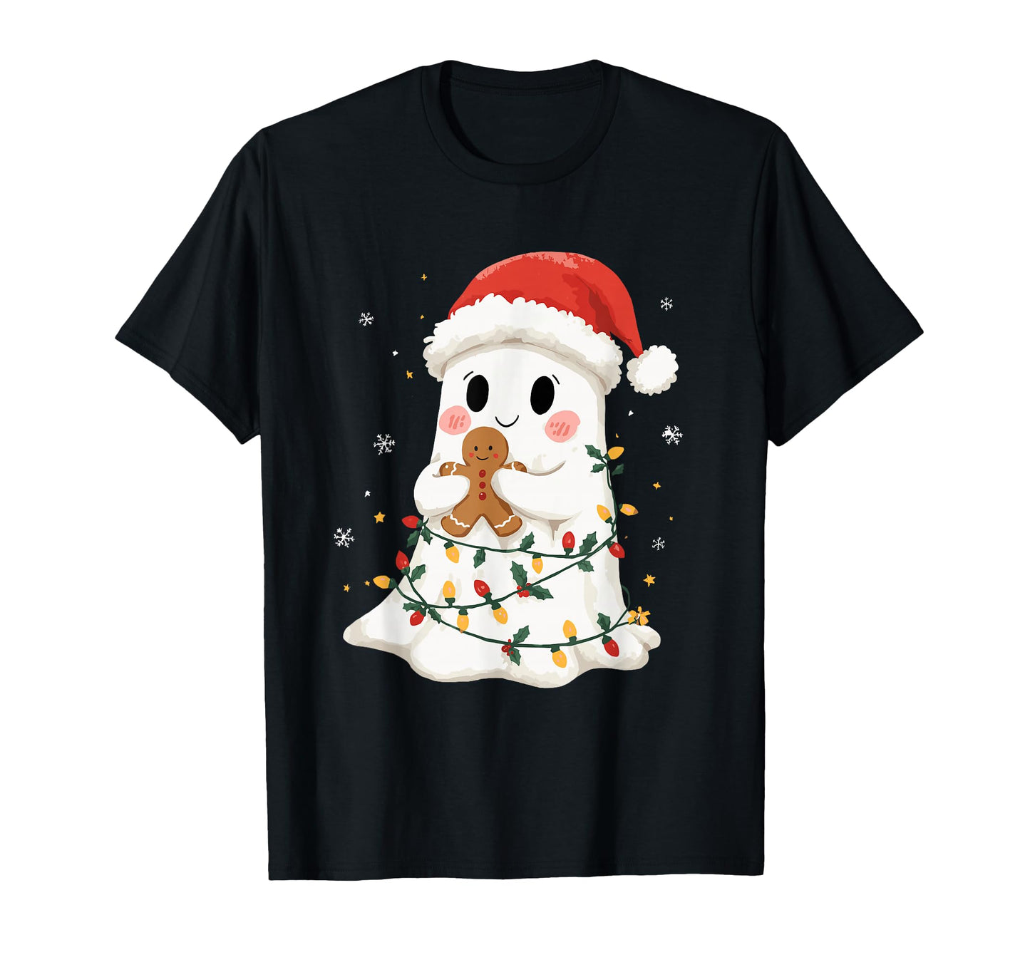 Cute Ghost Santa Hat Spooky Christmas Funny Holiday T-Shirt
