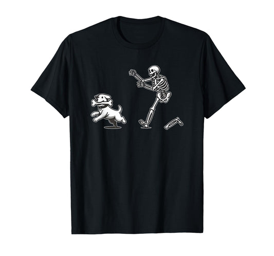 Halloween Dog, Funny Skeleton, Skeleton Chasing Dog Men Women T-Shirt