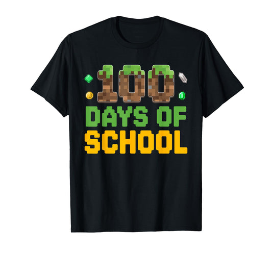 Boys Kids Gamer 100 Days Of School Video Game Pixel T-Shirt