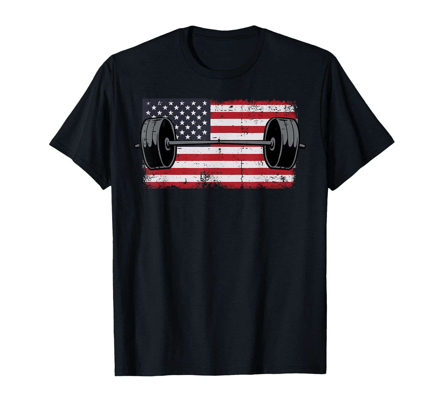 Gym Barbell US Flag Workout Deadlift Weightlift Men Women T-Shirt