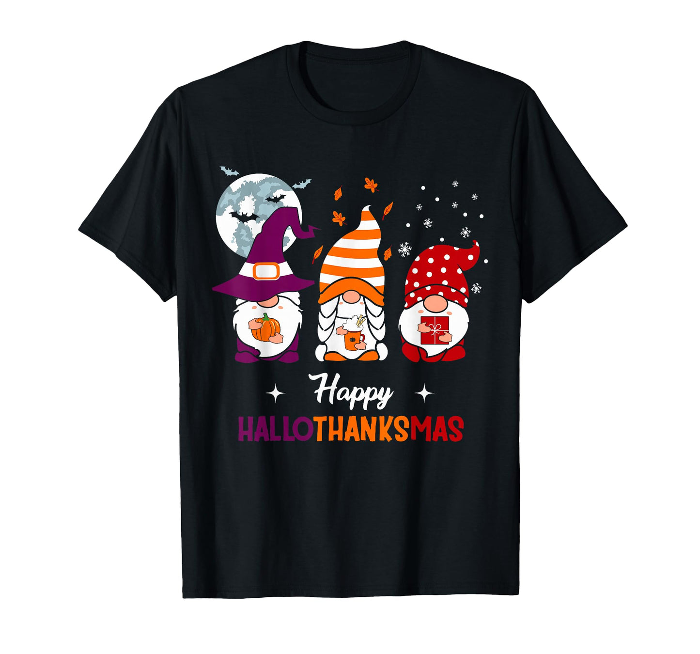 Happy Hallothanksmas Gnomes Lover Halloween Merry Christmas T-Shirt