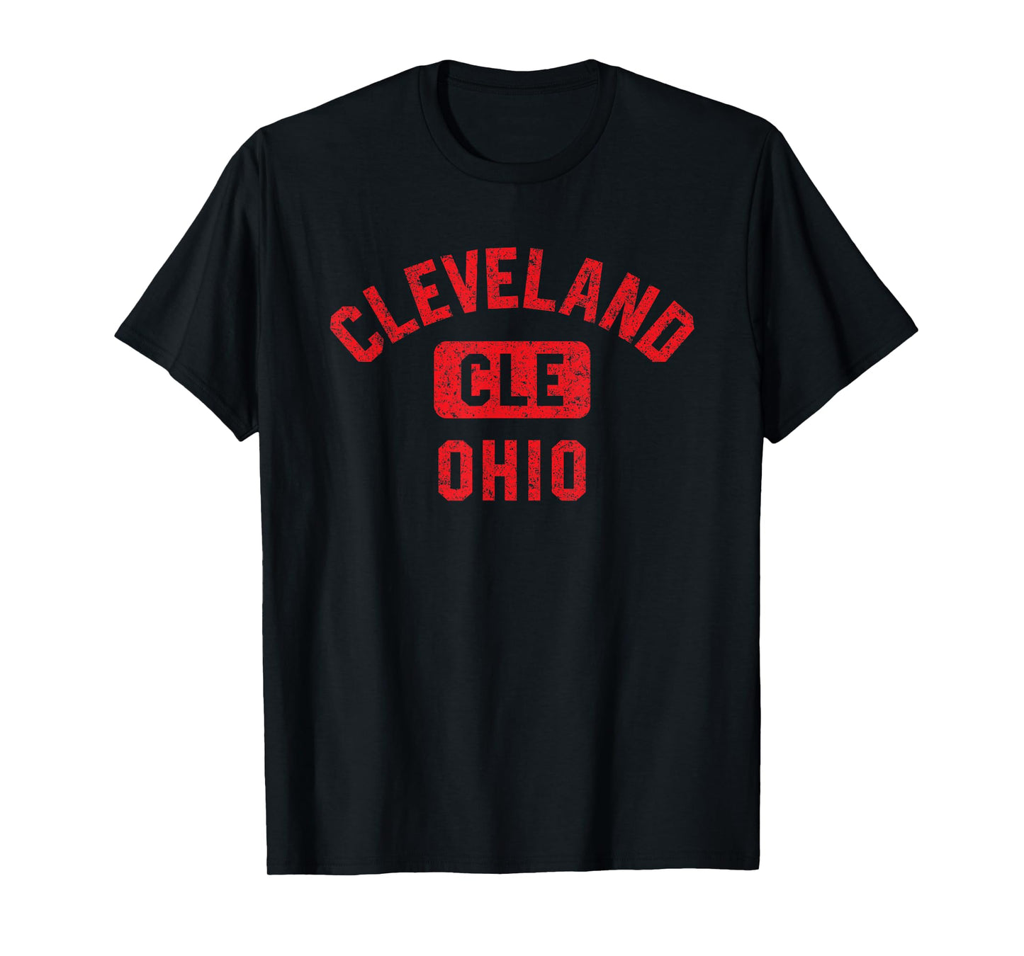 Cleveland Ohio CLE Gym Style Distressed Red Print T-Shirt