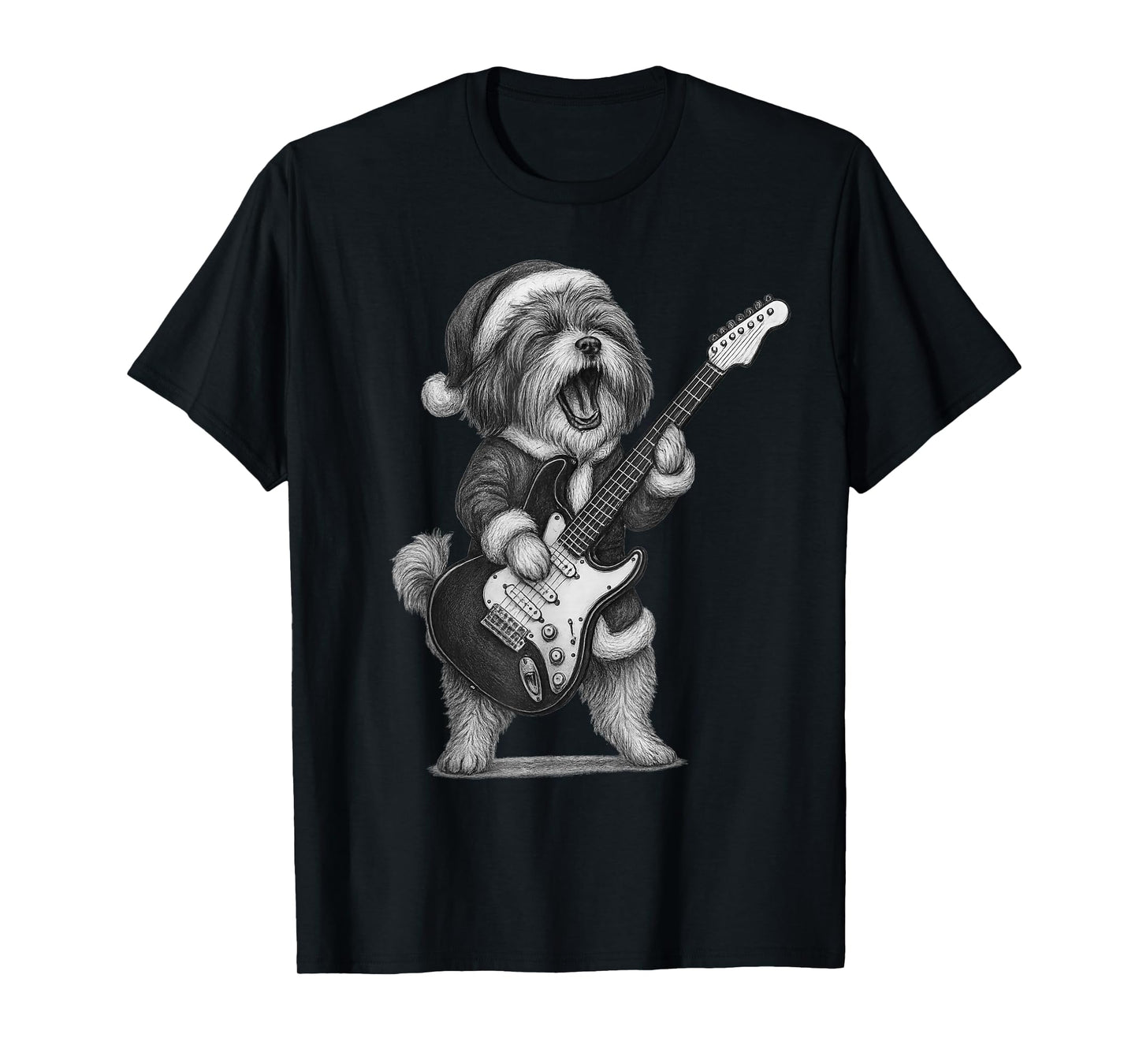 Havanese Dog Playing Guitar Christmas Dog Lover T-Shirt