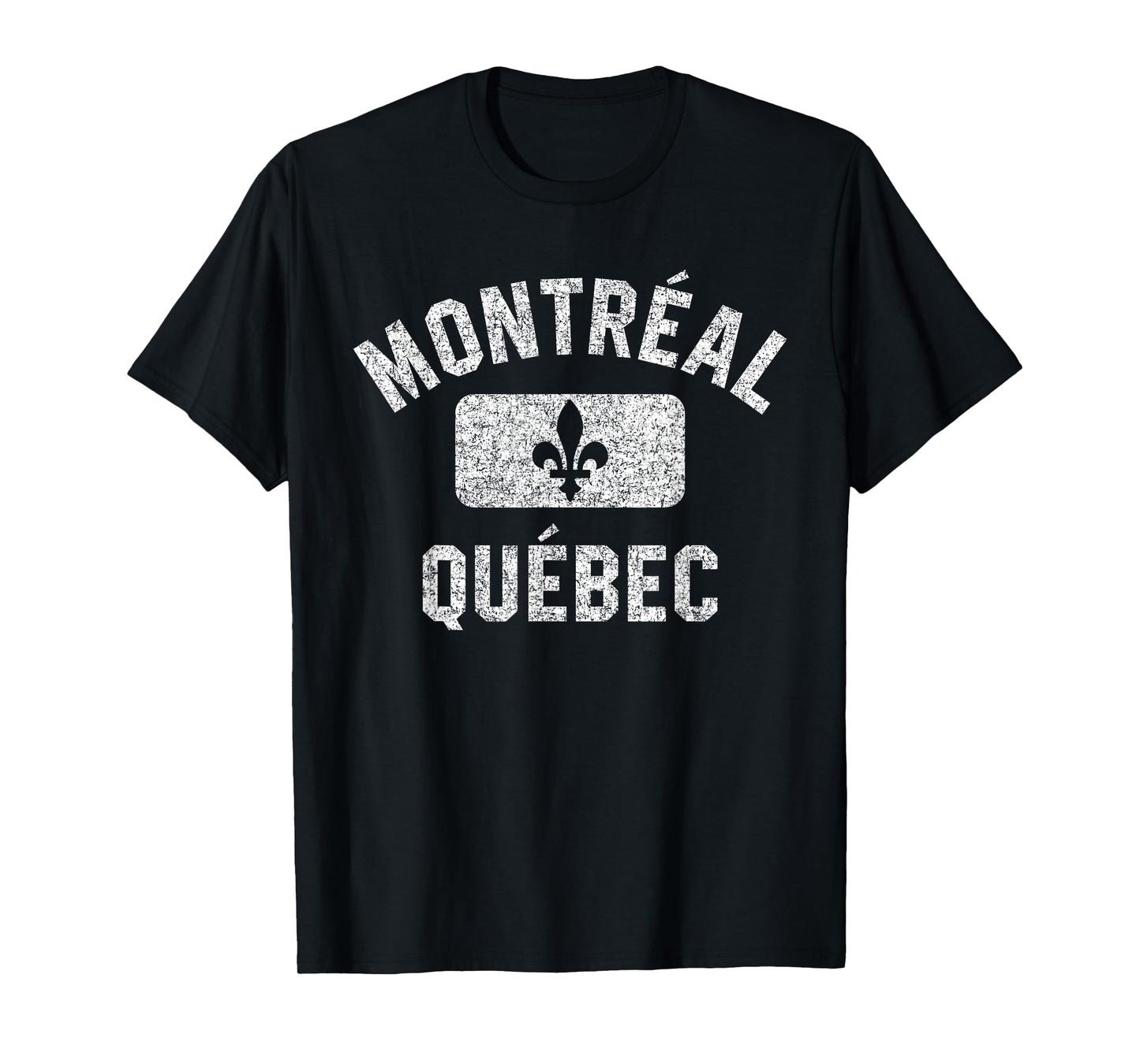 Montreal Fleur de Lys Gym Style Blue w Distress White Print T-Shirt