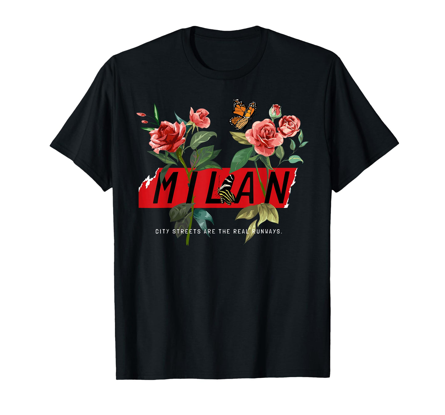 Floral Milan Italy Graphic Tee Shirts, I Love Milano Italia T-Shirt