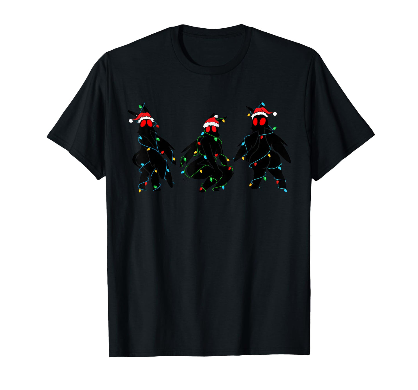 Funny Thicc Mothman Twerking Dance Christmas Lights Cryptid T-Shirt