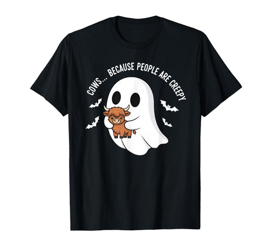 Cute Cow Ghost Pumpkin Retro Happy Halloween T-Shirt