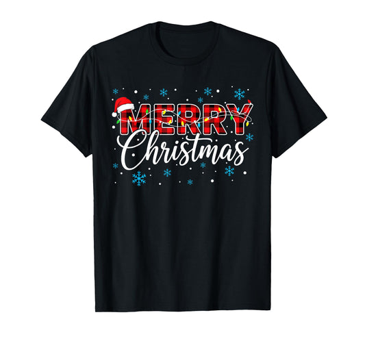 Funny Merry Christmas Buffalo Plaid Santa Hat Men Women Kids T-Shirt