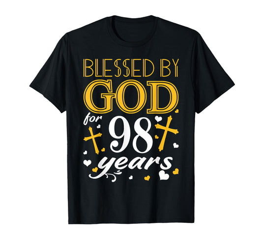 Vintage Blessed By God For 98 Years Happy 98th Birthday T-Shirt