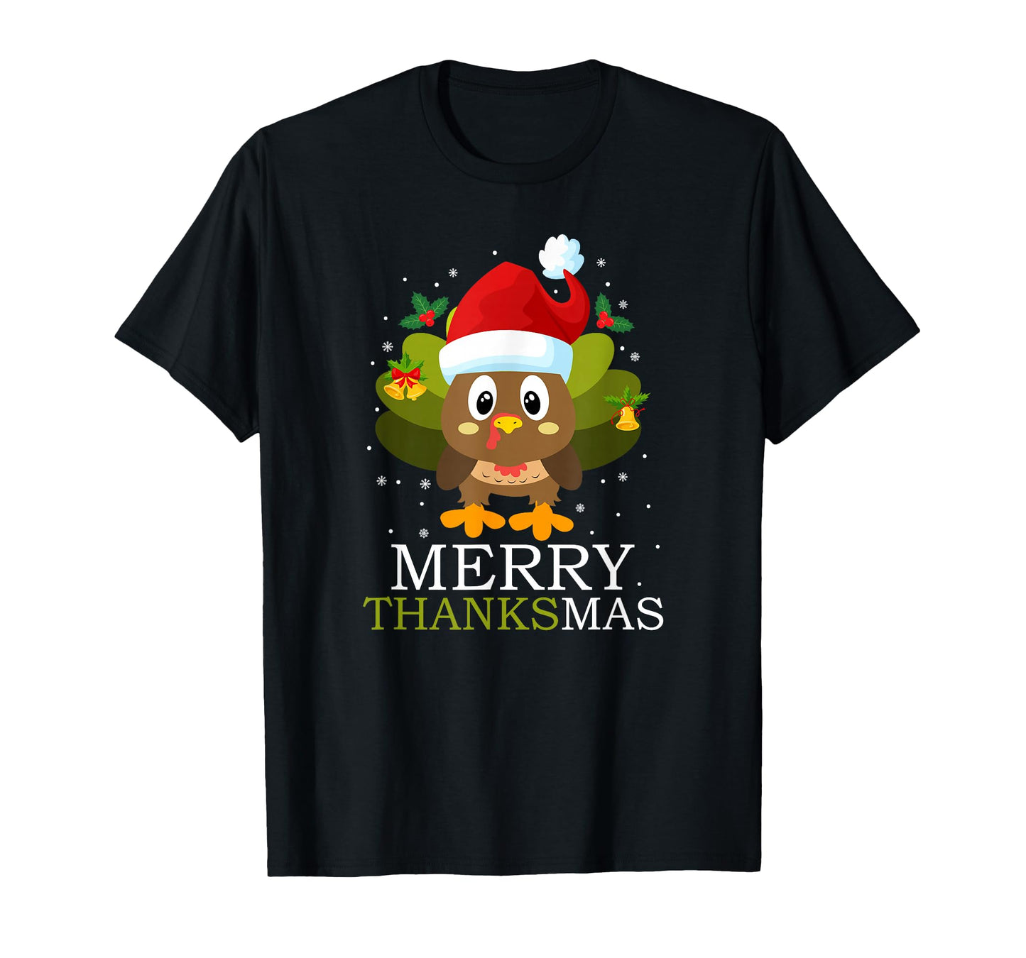 Merry Thanksmas Turkey Santa Hat Design T-Shirt