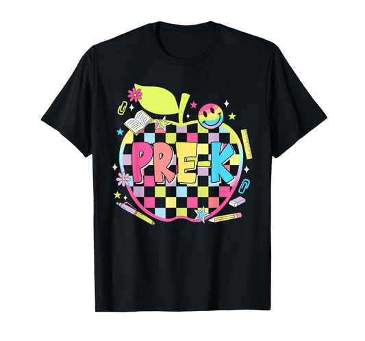 Pre-K Teachers Apples Retro Smile Face Back To School T-Shirt