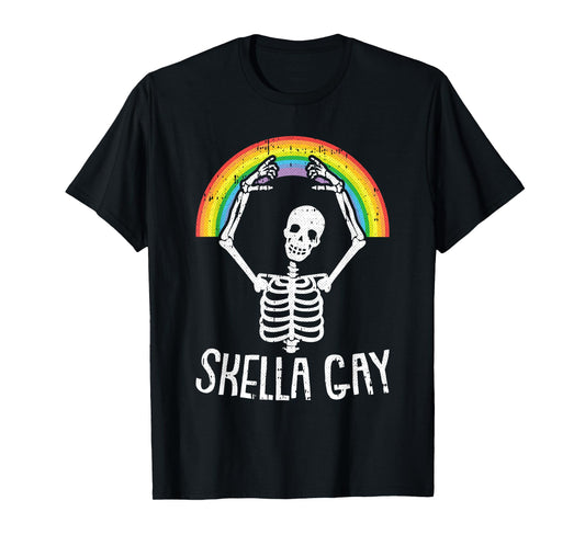 Gay Skeleton Lazy Halloween Costume Funny Skull LGBT-Q Pride T-Shirt