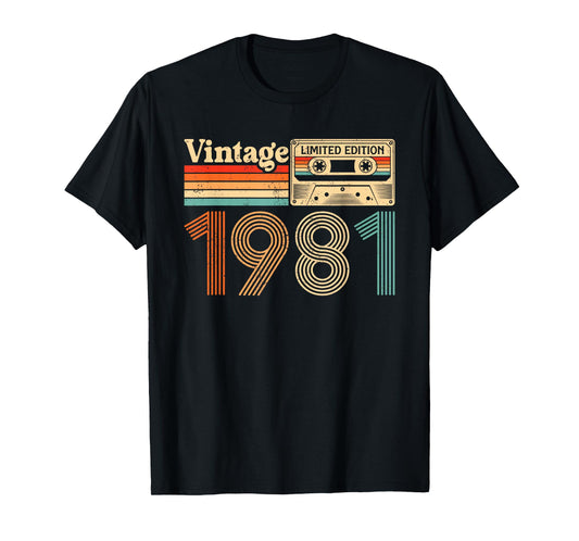 44 Year Old Vintage Born In 1981 44th Birthday Cassette Tape T-Shirt