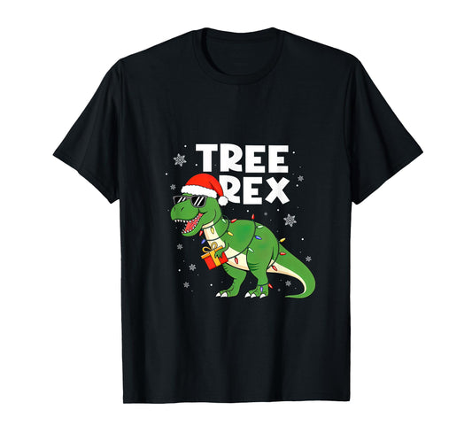 Dinosaur Christmas Tree Rex Boys Kids Men Xmas Pajamas T-Shirt