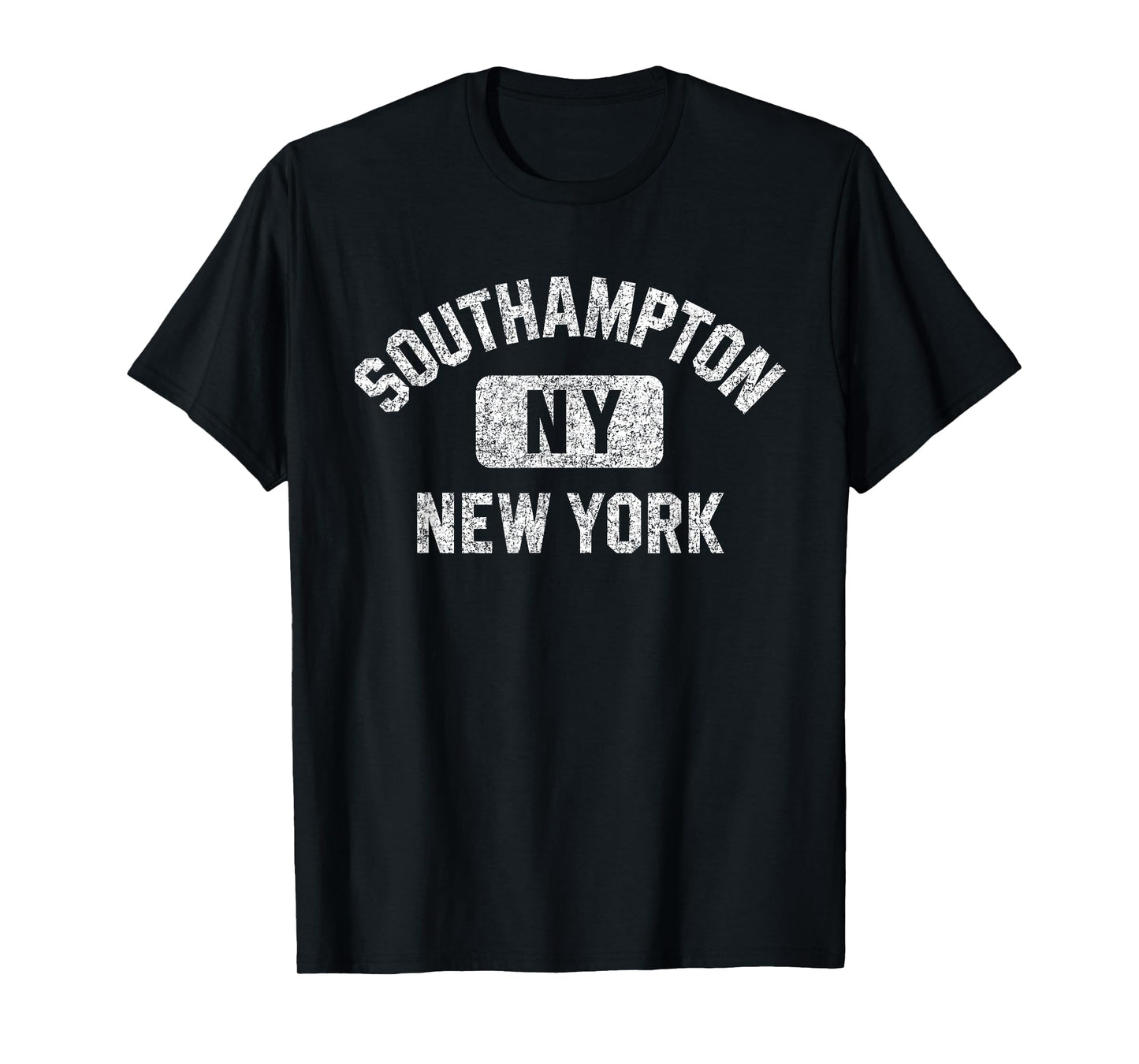 Southampton NY New York Gym Style Distressed White Print T-Shirt