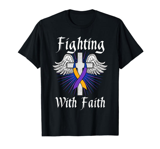 Fighting Faith Bladder Cancer Purple Blue And Yellow Dysuria T-Shirt