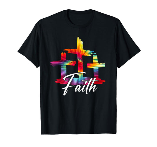 Faith Jesus Christian Cross Tie Dye Rainbow Religious Bible T-Shirt
