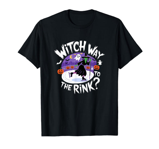 Witch Way to The Rink Funny Spooky Halloween Ice skating T-Shirt