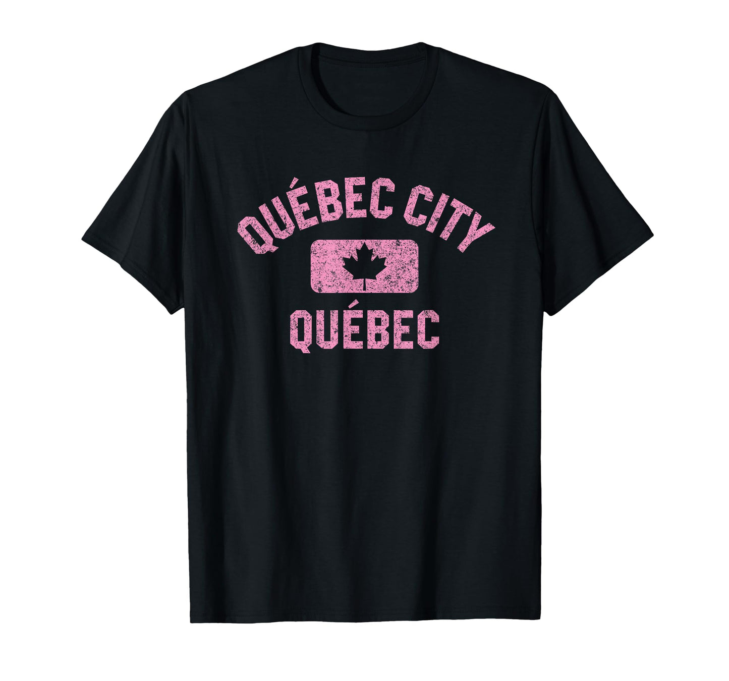 Quebec City Quebec Gym Style Distressed Pink Print T-Shirt