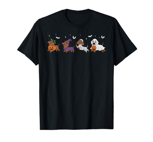 Dachshund Dog Witch Happy Halloweenie Spooky Season T-Shirt